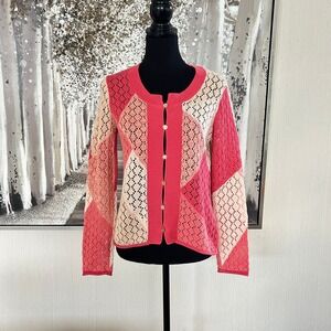 J.Jill Crochet Multi-Color Cotton Linen Blend Long Sleeve Sweater - S‎